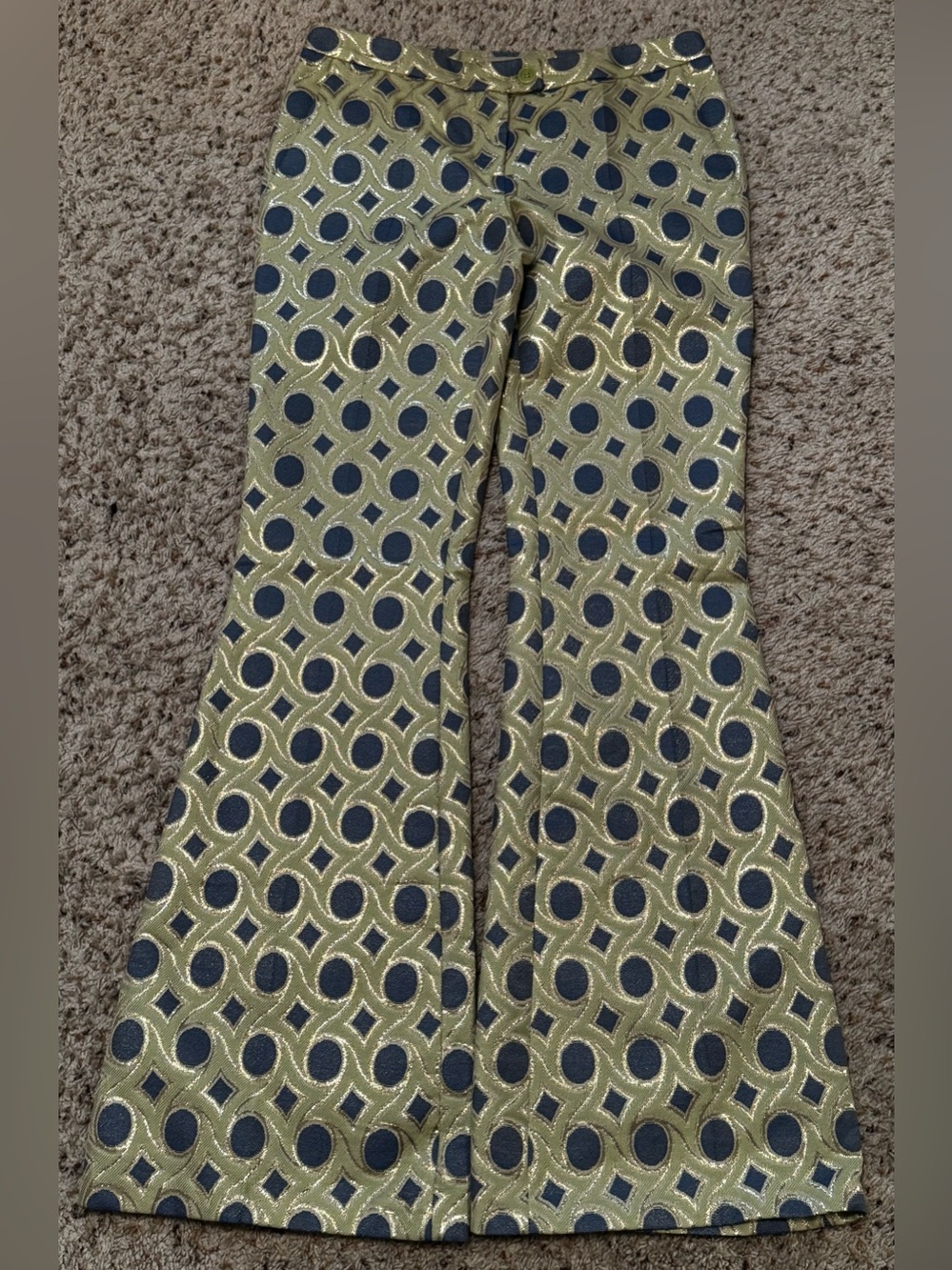 Moschino Cheap & Chic Runway Olive Green and blue Geometric flare pants size 8